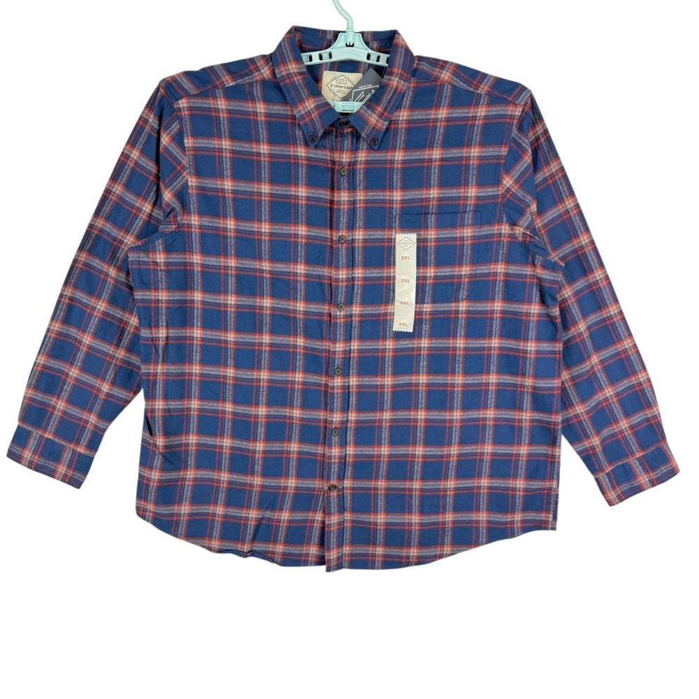 St Johns Bay Men's Classic Fit Super Soft Plaid Blue Red Shirt 2XL Big/Tall NWT